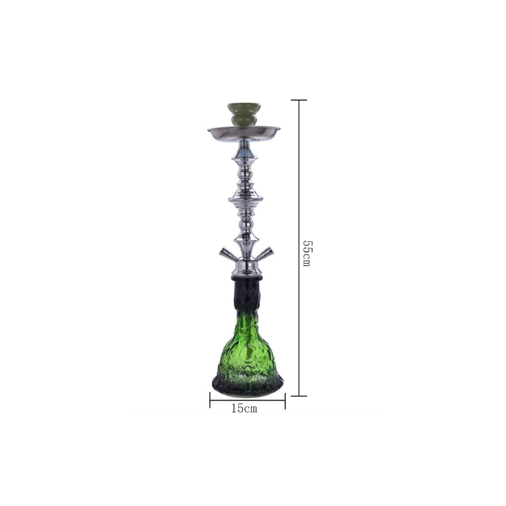 Verre à chicha  2 tuyaux  55 cm –  Motif "Zoumi" - vert