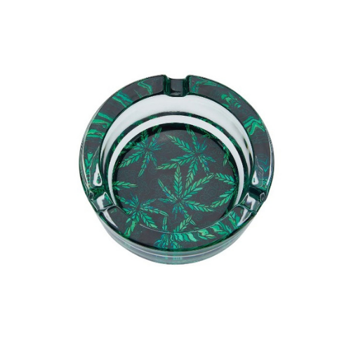 6 cendrier rond en verre design "feuilles"  8,5cm