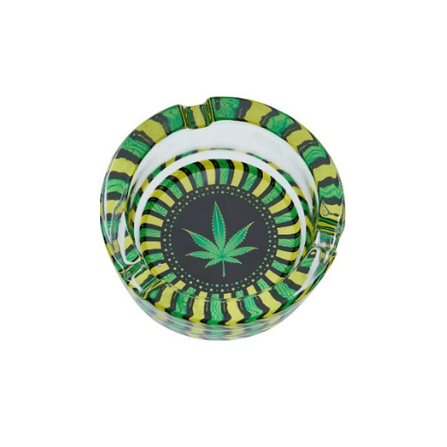 6 cendrier rond en verre design "feuilles"  8,5cm