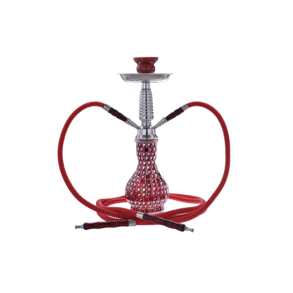 Chicha à Verre  2 tuyaux  38 cm –  Motif "Khouribga cassé" - rouge