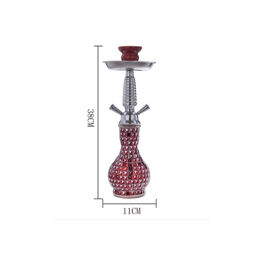 Chicha à Verre  2 tuyaux  38 cm –  Motif "Khouribga cassé" - rouge