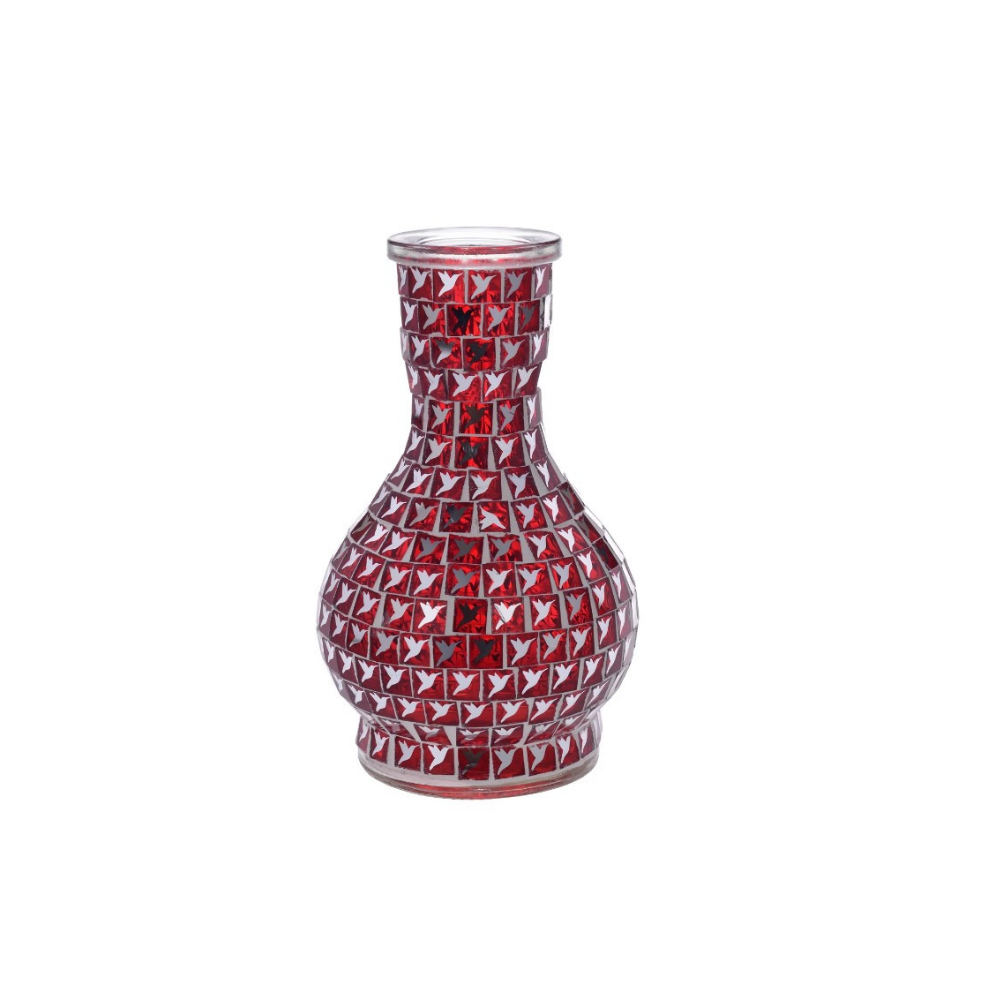 Chicha à Verre  2 tuyaux  38 cm –  Motif "Khouribga cassé" - rouge