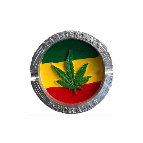 Cendrier en polyrésine - Rond - "Amsterdam - Rasta" - 9,5 cm